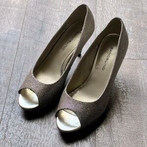 Bandolino Gold/Silver Glitter Sparkly Peep Toe Pumps Women's 5.5 M‎ Heeled Shoes